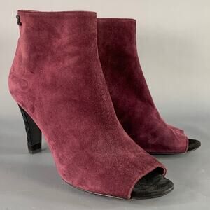 CHANEL Size 8.5 Burgundy Suede Peep Toe Side Zipper Ankle Boots